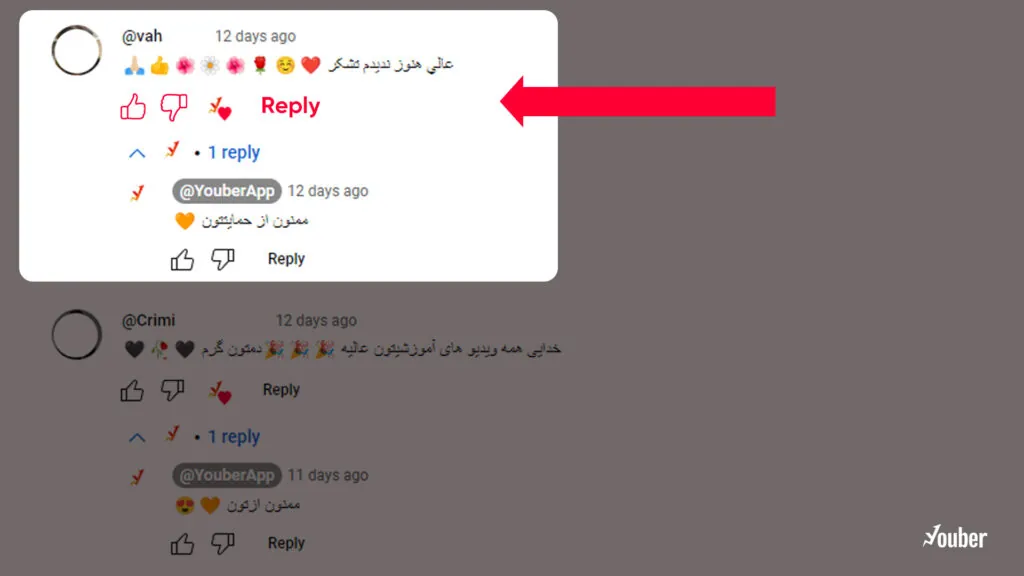 کامنت ها در یوتیوب