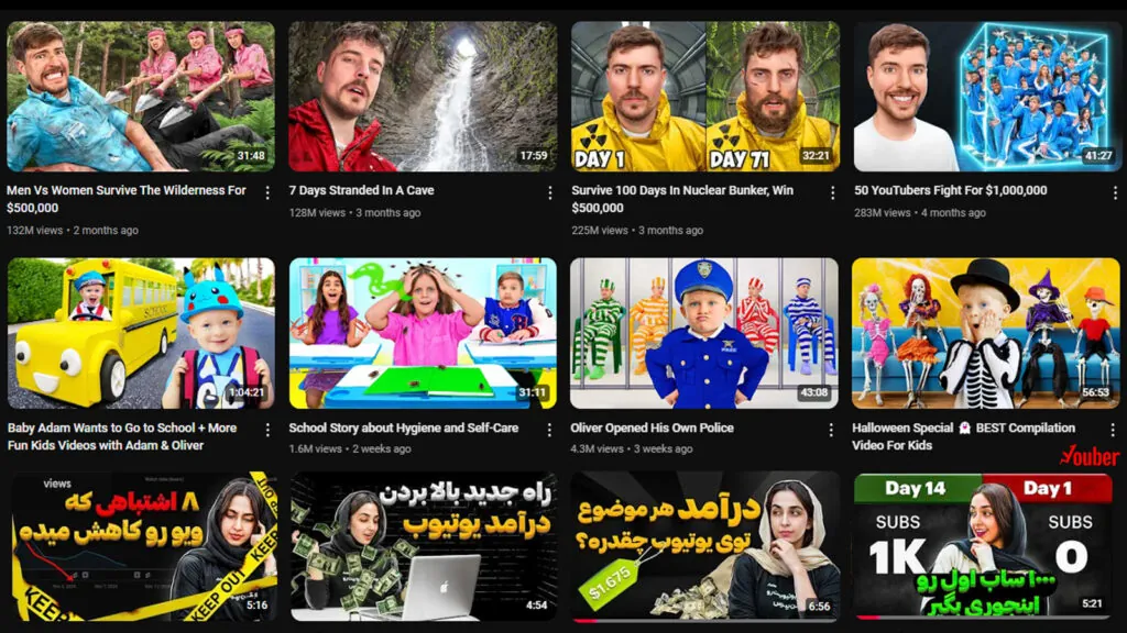 نمونه تامنیل ویدیوهای یوتیوب