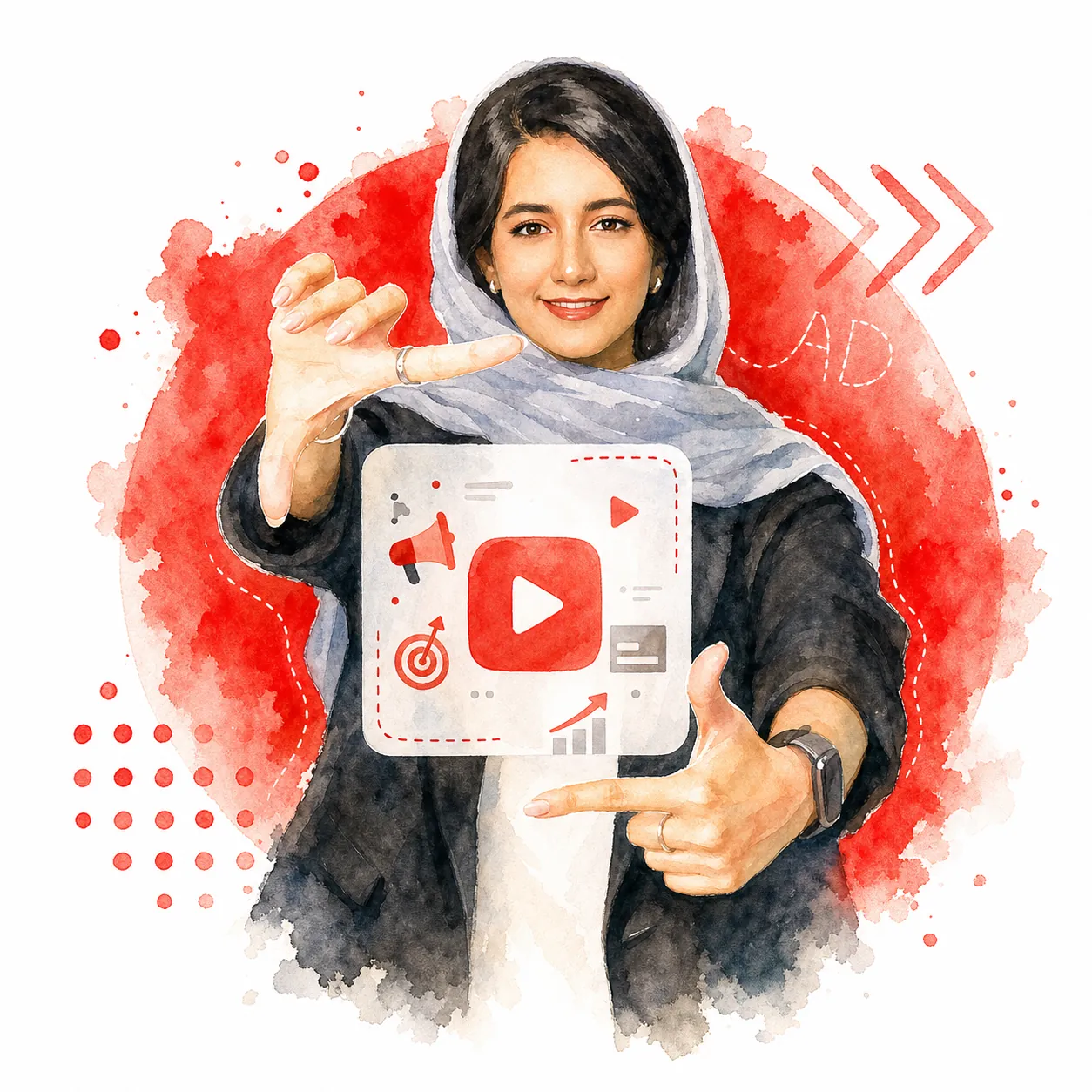 تصویر آبرنگی تبلیغات یوتیوب برای صفحه یوبر