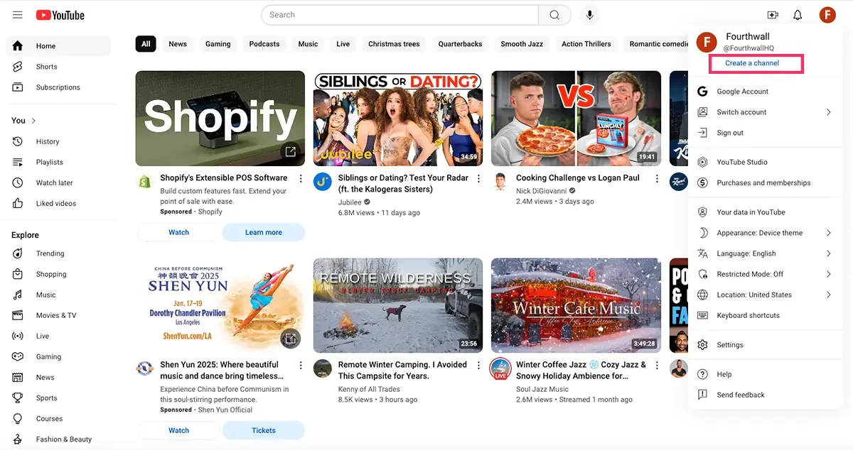 دسترسی به یوتیوب و ایجاد کانال جدید