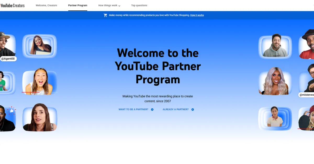صفحه اصلی youtube program partner