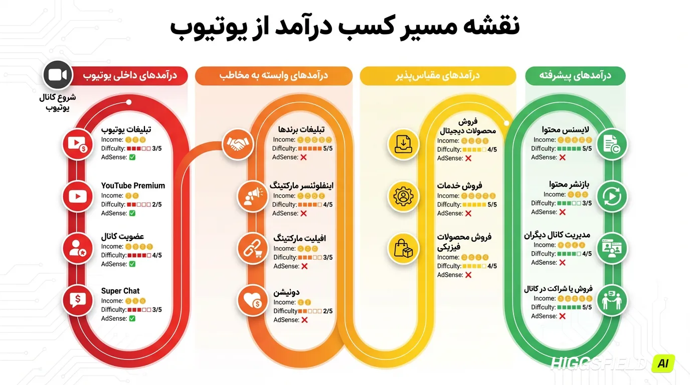 نقشه مسیر درآمدزایی از یوتیوب